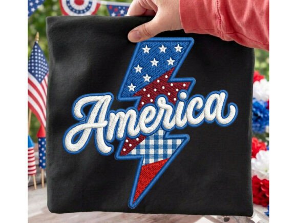 America Lightning Bolt Yarn Tshirt Design: Bold Patriotism