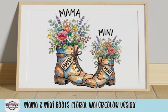 Celebrate the Bond: Mama & Mini Boots Floral Watercolor Design