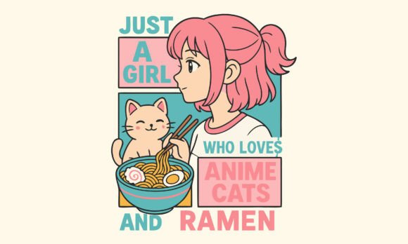 Charming Anime Girl Cat Ramen Design: Your Next Bestseller