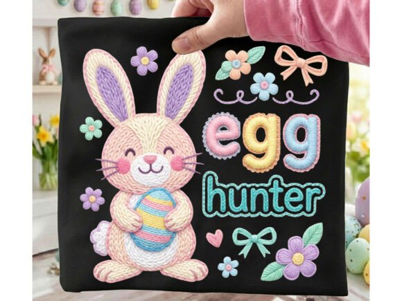 Egg Hunter Bunny Yarn T-Shirt Design: Festive PNG for Easter