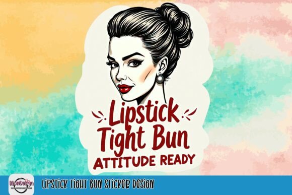 Empower Your Brand with the Lipstick Tight Bun Sticker Design